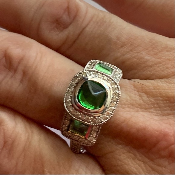 Helenite & Diamond 10k White Gold Ring - Picture 9 of 15